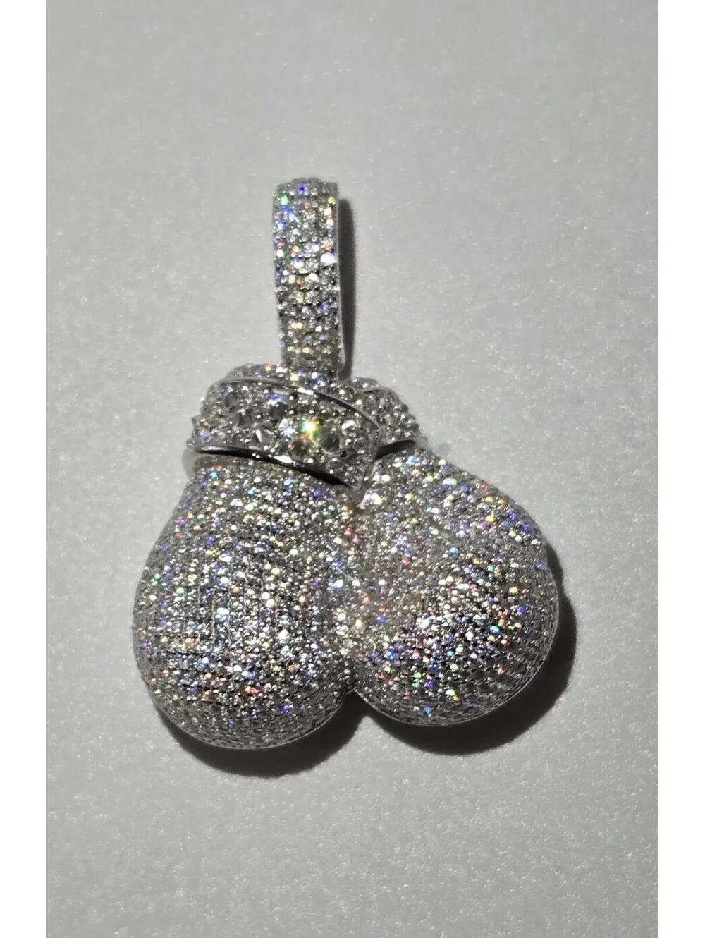 NEW Solid 925 Sterling Silver Boxing Gloves Pendant 8.0CTW VVS1 Moissanite Iced